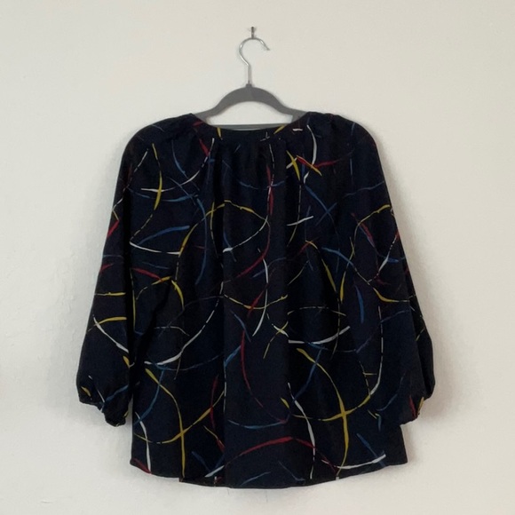 Joie navy blue, red, yellow, 3/4 sleeve blouse - Picture 4 of 4